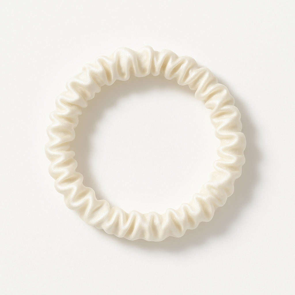 Jedwabne scrunchie 1 cm 22 momme, gumka do włosów z jedwabiu morwowego, kolor kremowy